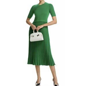Elie Tahari Vespar Green Pleated Midi Dress Large NWT